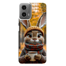 Печатный чехол «Зверята с кофе» для Motorola MOTO G34 – Зайчик с кофе