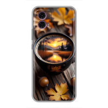 Чехол с уникальным дизайном «Осень с кофе» для Motorola Moto G35 – Тёмный кофе