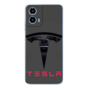 Силиконовый бампер с картинкой машины на Motorola Moto G35 – Logo TESLA