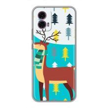 Силиконовый бампер с картинкой животных для Motorola Moto G35 (Олень с шарфом)