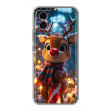 Яркий чехол для Motorola Moto G35 с Зимними Оленятами – Олень в шарфе