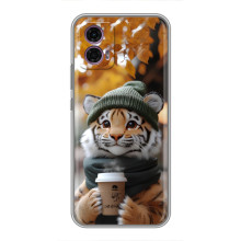 Печатный чехол «Зверята с кофе» для Motorola Moto G35 – Тигр с кофе