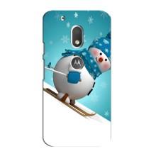 Новогодние Чехлы для Мото G4 Плей (VPrint) (Снеговик на лыжах)