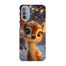 Яркий чехол для Motorola MOTO G41 с Зимними Оленятами – Оленёнок среди гирлянд