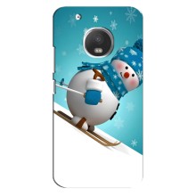 Новогодние Чехлы для Мото G5 (VPrint) (Снеговик на лыжах)