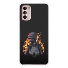 Силиконовый чехол с картинкой "Герой Pubg" на Motorola MOTO G52 (В огне)