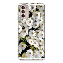 Чехол с ромашками на Motorola MOTO G52 – Рамка в ромашках