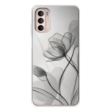 Чехол с цветочным принтом на Мото Джи 52 (Черные цветы)