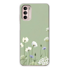 Чехол с цветочным принтом на Мото Джи 52 (Цветы на зеленом)