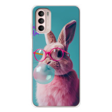 Чехол с принтом стильные животные для Мото Джи 52 (Кролик в очках)