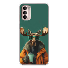 Чехол с принтом стильные животные для Мото Джи 52 (Лось с кофе)