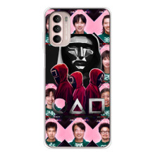 Чехол Гра в кальмара для Motorola MOTO G52 – Персонажи игры кальмара