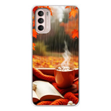 Чехол с уникальным дизайном «Осень с кофе» для Motorola MOTO G52 – Кофе и дождь