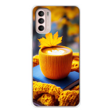 Чехол с уникальным дизайном «Осень с кофе» для Motorola MOTO G52 – Кофе с жёлтым