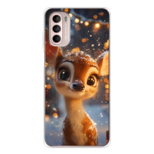 Яркий чехол для Motorola MOTO G52 с Зимними Оленятами – Оленёнок среди гирлянд