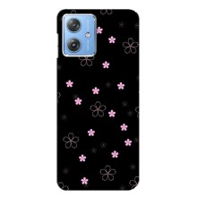 Чехол с розовым рисунком для Motorola MOTO G54 / G54 Power (Розовые цветы на черном)