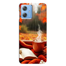 Чехол с уникальным дизайном «Осень с кофе» для Motorola MOTO G54 / G54 Power – Кофе и дождь