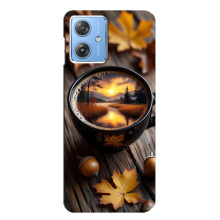Чехол с уникальным дизайном «Осень с кофе» для Motorola MOTO G54 / G54 Power – Тёмный кофе