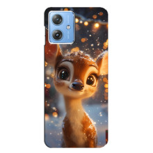 Яркий чехол для Motorola MOTO G54 / G54 Power с Зимними Оленятами – Оленёнок среди гирлянд