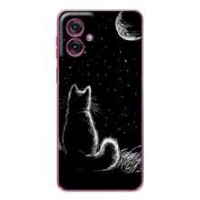 Чохол з принтом для Motorola Moto G55 (AlphaPrint) Модні коти (Котик і місяць)