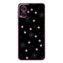 Чохол з розовим принтом для Motorola Moto G55 (Рожеві квіти на чорному)