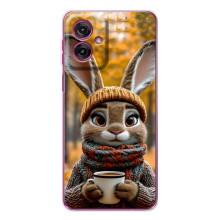 Друкований чохол 'Звірята з кавою' для Motorola Moto G55 – Зайчик з кавою