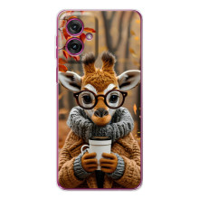 Друкований чохол 'Звірята з кавою' для Motorola Moto G55 – Жираф з кавою