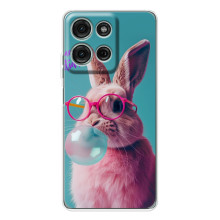 Чехол с принтом стильные животные для Мото Джи56 (Кролик в очках)
