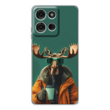 Чехол с принтом стильные животные для Мото Джи56 (Лось с кофе)