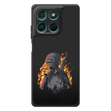 Силиконовый чехол с картинкой "Герой Pubg" на Motorola Moto G57 Power (В огне)