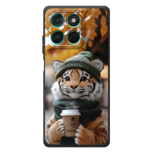 Печатный чехол «Зверята с кофе» для Motorola Moto G57 Power (Тигр с кофе)