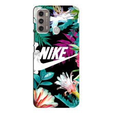 Силиконовый Чехол на Motorola MOTO G60 с картинкой Nike (Цветочный Nike)