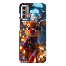 Яркий чехол для Motorola MOTO G60 с Зимними Оленятами – Олень в шарфе