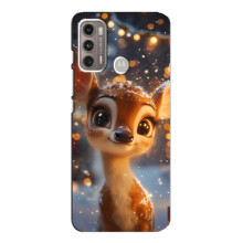 Яркий чехол для Motorola MOTO G60 с Зимними Оленятами – Оленёнок среди гирлянд