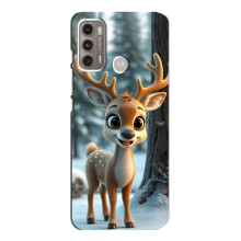 Яркий чехол для Motorola MOTO G60 с Зимними Оленятами – Оленёнок в лесу