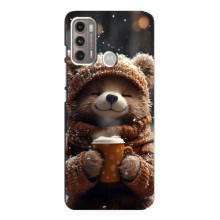 Печатный чехол «Зверята с кофе» для Motorola MOTO G60 – Мишка с кофе
