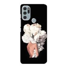 Чехлы (ART) Цветы на Motorola MOTO G60s (VPrint) (Белые цветы)