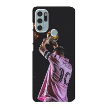 Чехол Месси футболист для Motorola MOTO G60s – Месси с кубом