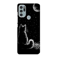 Чехол с принтом для Motorola MOTO G60s (AlphaPrint) Модные коты (Котик и луна)
