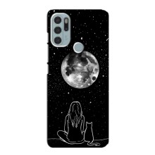Чехол с рисунком кот на Motorola MOTO G60s (Девушка с котом)
