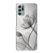 Чехол с цветочным принтом на Мото G60s (Черные цветы)