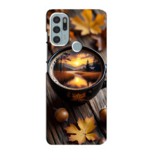 Чехол с уникальным дизайном «Осень с кофе» для Motorola MOTO G60s – Тёмный кофе