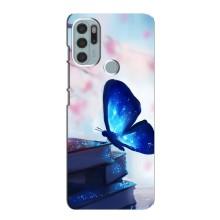 Силиконовый бампер с картинкой животных для Motorola MOTO G60s (Бабочка синяя)
