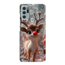 Яркий чехол для Motorola MOTO G60s с Зимними Оленятами – Олень с носом