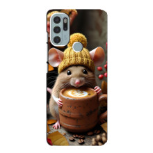 Печатный чехол «Зверята с кофе» для Motorola MOTO G60s – Медведь с кофе