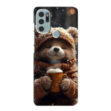 Печатный чехол «Зверята с кофе» для Motorola MOTO G60s – Мишка с кофе
