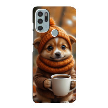 Печатный чехол «Зверята с кофе» для Motorola MOTO G60s – Песик с кофе