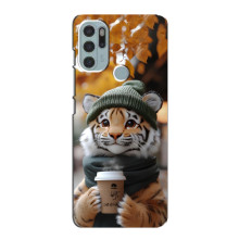 Печатный чехол «Зверята с кофе» для Motorola MOTO G60s – Тигр с кофе
