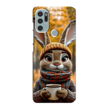 Печатный чехол «Зверята с кофе» для Motorola MOTO G60s – Зайчик с кофе