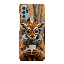 Печатный чехол «Зверята с кофе» для Motorola MOTO G60s – Жираф с кофе